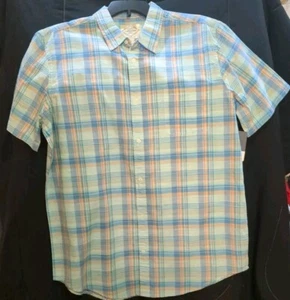 New St Johns Bay Classic Fit LT Turquoise And Peach Plaid Shirt. B1 - Picture 1 of 5
