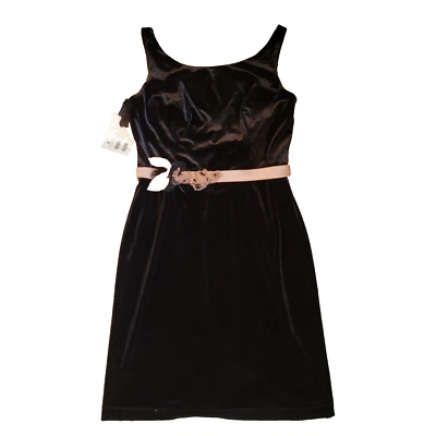 Womens Alfred Angelo Black Velvet Style Sheath Dress Sz 8 Jewel Waist Sash Party - Image 1 of 4