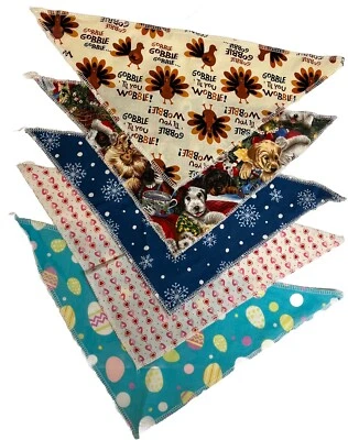 Lot of 5 Handcrafted Cotton Pet Bandanas XS Dog/Cat Holiday Scarves Made in USA - Image 1 of 4