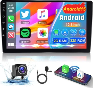 10" Android 15 Double 2Din Car Stereo CarPlay Auto Radio GPS Navi WiFi + Camera - Picture 1 of 15