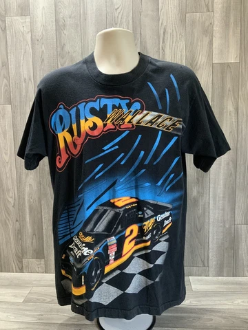 VTG Rusty Wallace Nascar All Over Graphic T Shirt USA Kickin Asphalt Large Cover