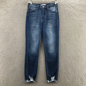 KanCan Skinny Crop Jeans Womens 26 (actual 28x26.5) Blue Denim Distressed Button - Picture 1 of 20