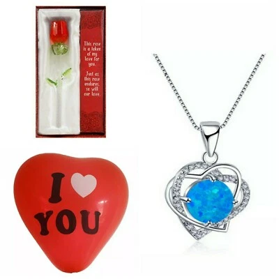 Conjunto de regalo para mujer I Love You regalos collar doble corazón plateado y rosa para siempre Foto 1 de 4