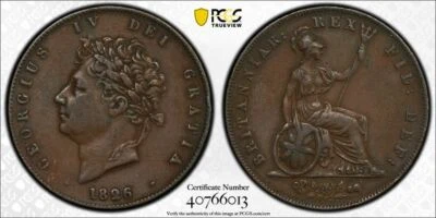 G. B. - BEAUTIFUL HISTORICAL GEORGE IV COPPER 1/2 PENNY, 1826, PCGS GRADED XF 45 - Image 1 of 3
