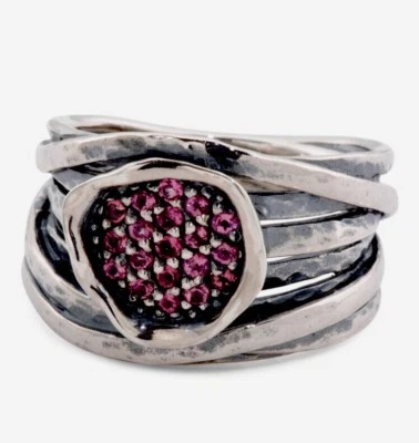 NUEVO SIN ETIQUETAS O PAZ ANILLO DE PLATA ESTERLINA 925 ROSA TURMALINA TEXTURIZADO TALLA 10 ISRAEL PZ Foto 1 de 4