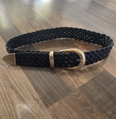 Черный кожаный тканый ремень - AMIEE LYNN - серебристая пряжка. Размер SM - Изображение 1 из 4