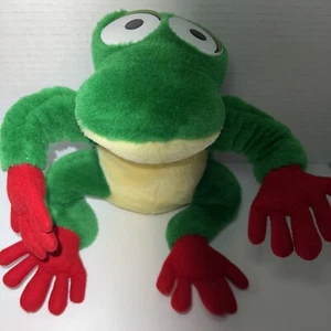 Vintage Frog Plush Stuffed Animal 9” Green With Red Feet Fast Shipping - Picture 1 of 12
