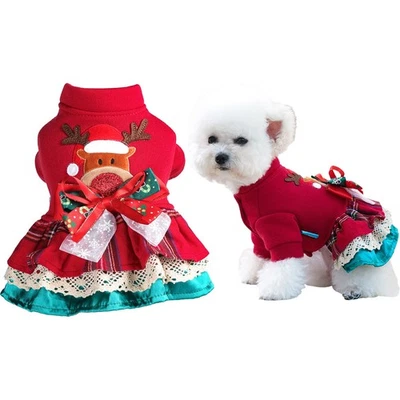 Perro Mascota Vestido Princesa Falda Sesión de Fotos Disfraz de Navidad Divertido Navidad Suéter Lazo Foto 1 de 3