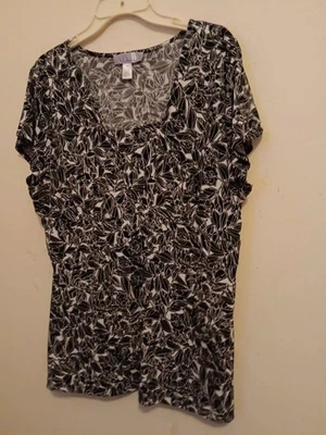 Nine & Co. Blouse,  Women's Sz XL Black White Floral Modern, Classy Refined EUC  - Image 1 of 4