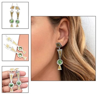 Green Amethyst Gemstone Unisex Women's Ethnic Silver Jewelry Earring 1.5'' - Image 1 of 4