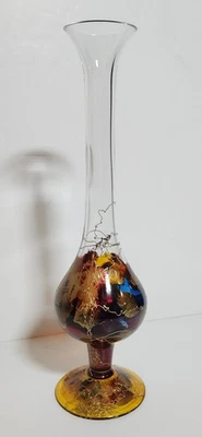 Elegant Venetian Style Art Glass Vase, Gold Amber Blue Red,  12" bud decor - Image 1 of 4