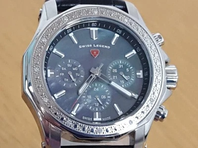 Reloj para Hombres Plata Swiss Legend Islander Diamante Genuino .12ct Gris Día Fecha 200M Foto 1 de 4