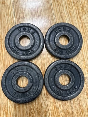 Vintage York 1 1/4 lb Barbell Weight Plates standard 1" hole, 1.25 x 4 = 5 lb - Image 1 of 4