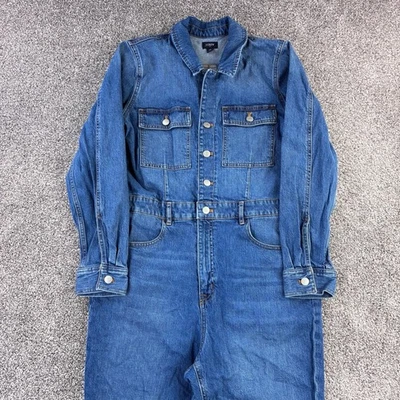 J. Macacão Crew Denim Feminino 10 Azul Utilitário Comprimento Total Botão Macacão - Imagem 1 de 4