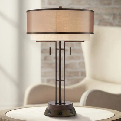 Lámpara de mesa industrial con toma USB base de estación de trabajo bronce aceitado para dormitorio Foto 1 de 4