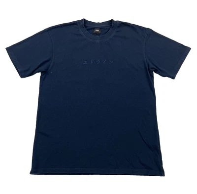 Edwin KATAKANA Embroidery T-Shirt Men's Small Navy Short Sleeve Crew Neck Tee - Image 1 of 4