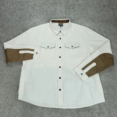 LL Bean Shirt Jac Mens XXL Slim Signature Rugged Soft Twill Snap Shacket Ivory - Изображение 1 из 4