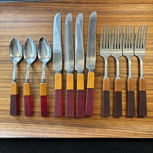 Vintage Royal Brand Bakelite Handle Flatware, 11 Pcs. Color Lock Handle - Picture 1 of 7