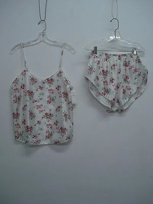 Lencería Nancy King Hecha en EE. UU. Camisola con Pantalón Tap Talla Pequeña Blanca Floral #348C Foto 1 de 3