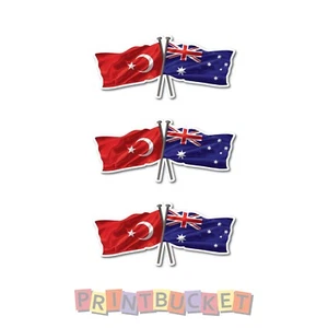 Turkey & Australia Flags sticker 100mm 3 pack quality waterproof vinyl - Picture 1 of 1