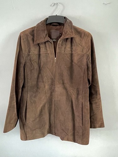 Cappotto giacca Coach NYC marrone cioccolato pelle scamosciata zip donna M colletto