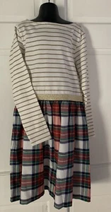 Crewcuts Girls Gold Metallic Striped Plaid Mixy Dress Red J.Crew Size 10 - Picture 1 of 8