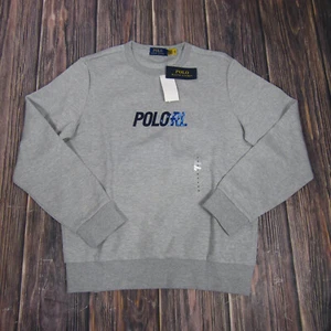 Polo Ralph Lauren NEW NWT Mens Medium Gray Crewneck Pullover Sweatshirt Spellout - Picture 1 of 6