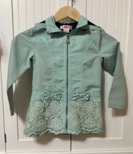 Flapdoodles Girls Light Blue Jacket w/Hood - Lace, Bows Accents Size 5 - Picture 1 of 7