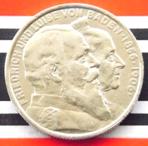 GERMAN 2 Mark 1906 G BADEN Golden WEDDING Anniversary Silver Coin WW1 + RARE + - Picture 1 of 4