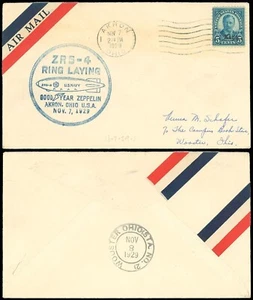 11/7/29 USS Akron ZRS-4 RING LAYING Cachet, Scott #663 Single Use Airmail Cover - Picture 1 of 1