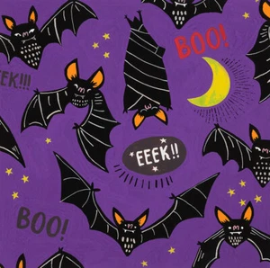 Alexander Henry Halloween Stoff BTY, Boo! Eek! Fledermäuse! 8974B Lila - Bild 1 von 1