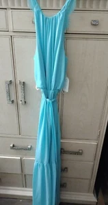 New Women Jessica Simpson Aqua Blue Ruffle Maxi Dress XS - Picture 1 of 8