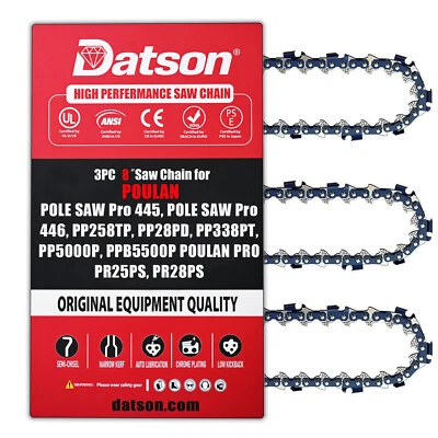 DATSON 3PACK 8" Chainsaw Chain for POULAN POLE SAW Pro 445/446,PP258TP,3/8 LP.043 34DL