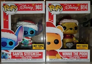 FUNKO POP! DISNEY WINNIE THE POOH DIAMOND #614 & SANTA STITCH # NEW HT EXCLUSIVE - Picture 1 of 1