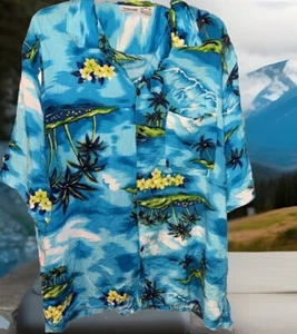 Camisa Jammin de Basix Hawaiian Relax Para Hombre Talla XLarge Azul Floral, Palmeras - Imagen 1 de 5
