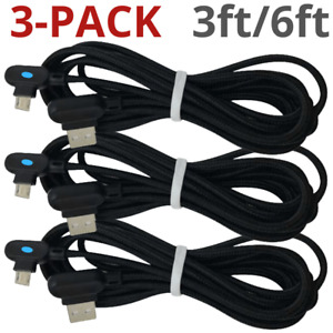 3Pack 3Ft 6Ft 90 Degree Micro USB Fast Charger Cable Cord For Samsung LG Android
