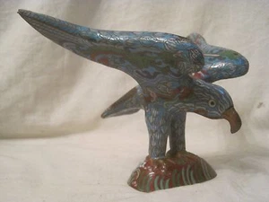 vintage cloisonne enamel Eagle Statue Chinese copper cast bird art decor figure - Picture 1 of 12