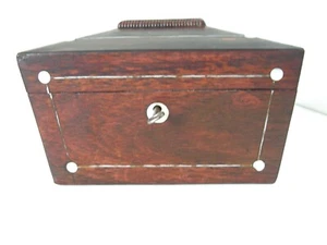 ANTIQUE VICTORIAN ROSEWOOD & MOTHER OF PEARL SARCOPHAGUS SHAPED TEA CADDY BOX - Picture 1 of 12