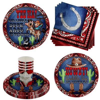 Our Little Buckaroo 2nd Birthday Party Supplies 64 PCS Tableware Set - Image 1 of 4