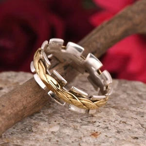 925 Sterling Silver HANDMADE Jewelry Spinner Two Tone Meditation Ring Size - Picture 1 of 8