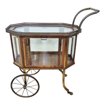 Vintage MCM FRENCH Mid-Century MODERN Liquor Server BAR CART Cabinet on Wheels - Image 1 of 4