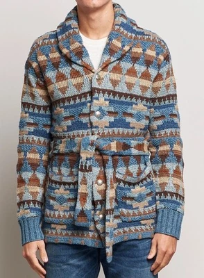 $1800 RRL Ralph Lauren XS Ranch Cardigan Sweater Southwestern Coat Polo Blue Men - Image 1 of 4