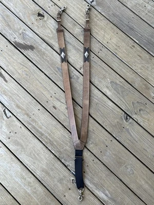 Nocona Belt Co Silver Diamond Concho Tan Leather Adjustable Suspenders Size L - Image 1 of 4