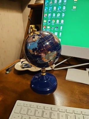 Piedra preciosa giratoria de mesa azul marino mapa del mundo globo esfera decorativa piedra de tierra Foto 1 de 4