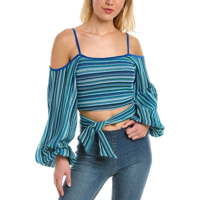 Top para mujer Ramy Brook Ziva a rayas corbata manga globo cielo nuevo con etiquetas 295 talla XXS Foto 1 de 4