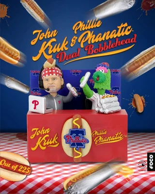 John Kruk & Phillie Phanatic Philadelphia Phillies Announcer Dual Bobblehead! Lt - Image 1 of 4