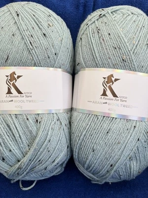 2 x 400g Knitco Aran With Wool Tweed In Duck Egg Blue - Image 1 of 4