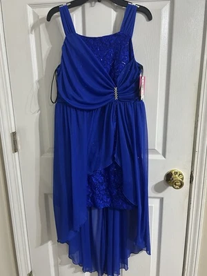 Vestido alto bajo Amy Byer para niña talla 16, azul cobalto, nuevo con etiquetas #7479 Foto 1 de 4