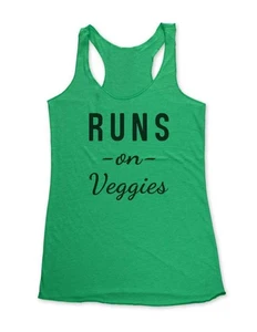 Runs on Veggies - Vegetarian Gym Workout Fitness - Tri-Blend Racerback Tank Top - Picture 1 of 2