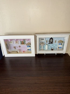 Винтажный диорама викторианской ванной миниатюрный кукольный домик мебель тени коробка комплект (2) - Изображение 1 из 4